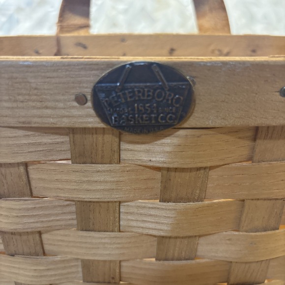 Peterboro‎ Basket  Co. Wooden Woven Wall Pocket Basket Leather Single Handle - Picture 9 of 16